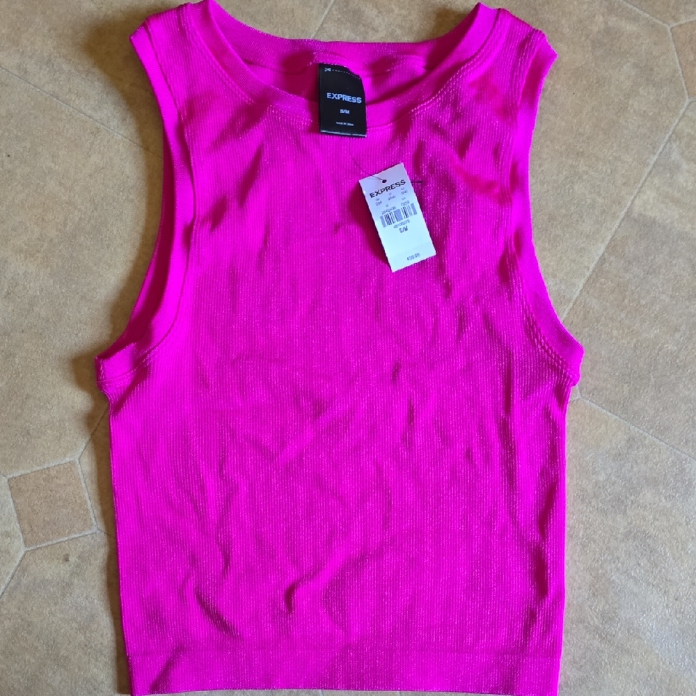 Express Bright Pink Ribbed Tank Top